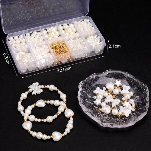 520PCs Imitation Pearl Scattered Beads Set Shell Pearls Beaded Bracelet String Beads Ornament Accessories
