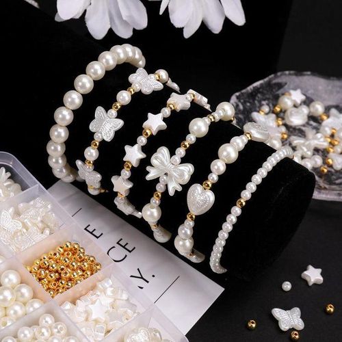520PCs Imitation Pearl Scattered Beads Set Shell Pearls Beaded Bracelet String Beads Ornament Accessories