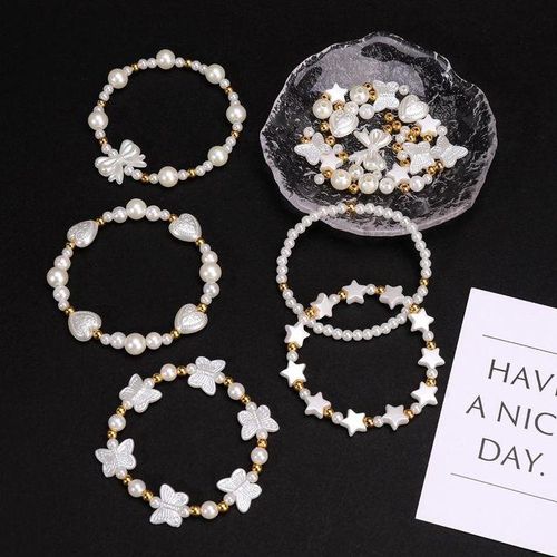 520PCs Imitation Pearl Scattered Beads Set Shell Pearls Beaded Bracelet String Beads Ornament Accessories