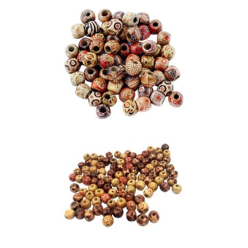 200 Mixed Patterns Wood Beads For Craft Jewellery Dolls Hair Braiding