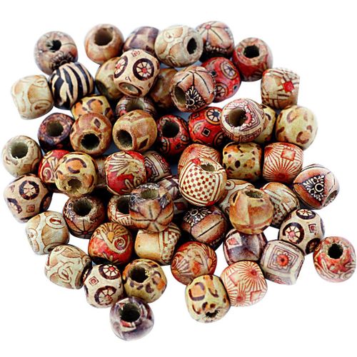 200 Mixed Patterns Wood Beads For Craft Jewellery Dolls Hair Braiding