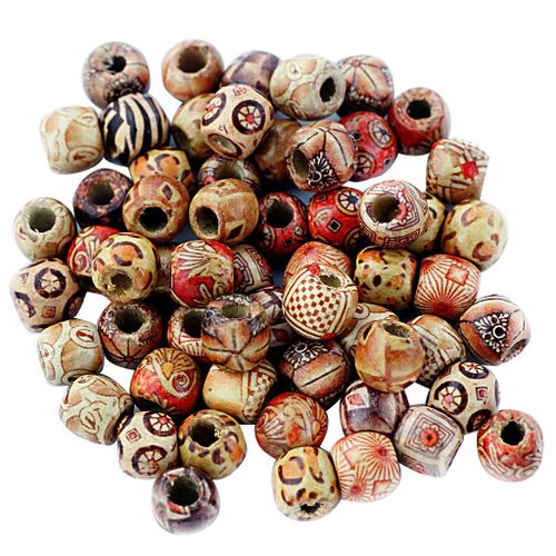 200 Mixed Patterns Wood Beads For Craft Jewellery Dolls Hair Braiding