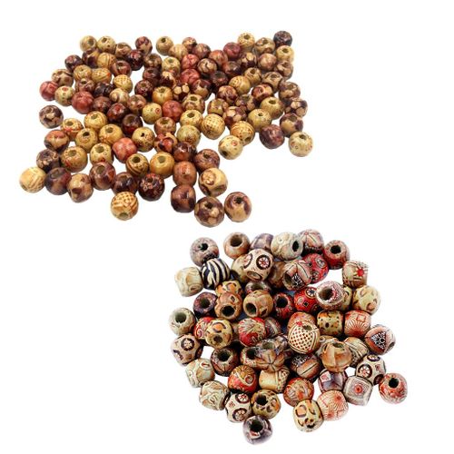 200 Mixed Patterns Wood Beads For Craft Jewellery Dolls Hair Braiding