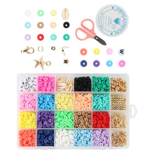 24 Grid Flat Round Polymer Clay Beads DIY Bracelets Jewelry Making