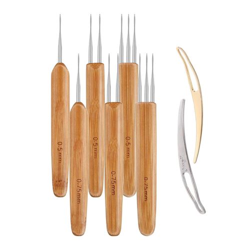 8Pcs Bamboo Handle Crochet Dreadlock Hook Needle Tool Braiding Hair