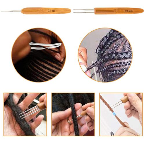 8Pcs Bamboo Handle Crochet Dreadlock Hook Needle Tool Braiding Hair