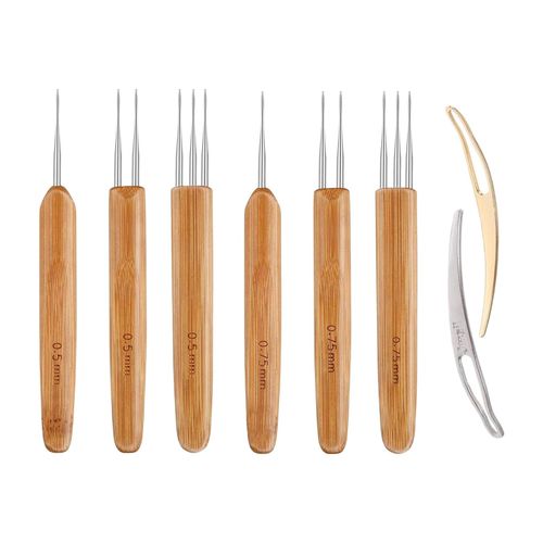 8Pcs Bamboo Handle Crochet Dreadlock Hook Needle Tool Braiding Hair