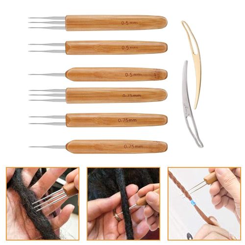 8Pcs Bamboo Handle Crochet Dreadlock Hook Needle Tool Braiding Hair