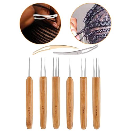 8Pcs Bamboo Handle Crochet Dreadlock Hook Needle Tool Braiding Hair