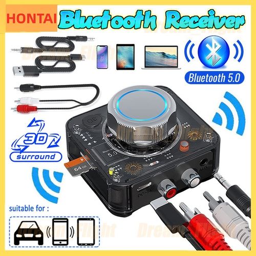 Bluetooth 5.0 Wireless  Audio Receiver/Transmitter, RCA TF Card, 3.5mm AUX Jack