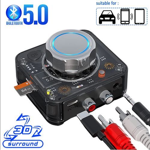 Bluetooth 5.0 Wireless  Audio Receiver/Transmitter, RCA TF Card, 3.5mm AUX Jack