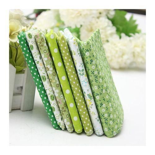 Green Series 7 Assorted Pre Cut Cotton Quilt Fabric Quarters Set 19.7"x19.7"