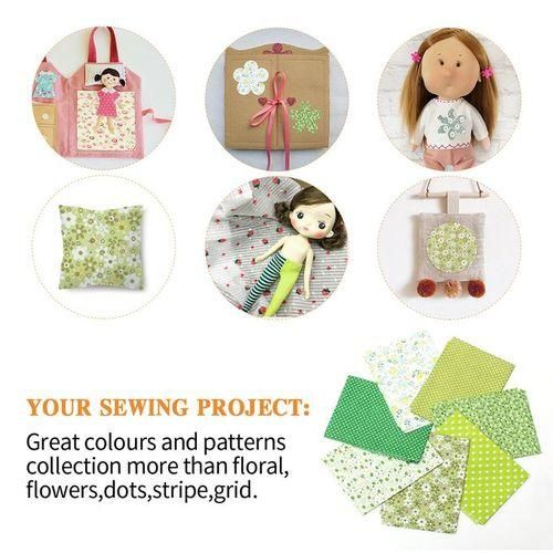Green Series 7 Assorted Pre Cut Cotton Quilt Fabric Quarters Set 19.7