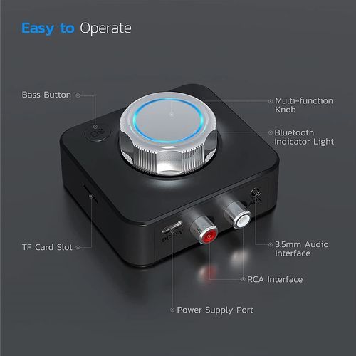 Bluetooth 5.0 Wireless Transmitter Receiver Adapter, RCA TF Card, 3.5mm AUX Jack