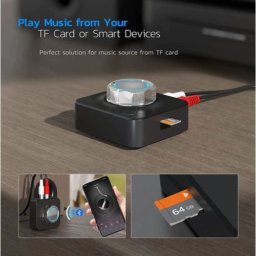 Bluetooth 5.0 Wireless Transmitter Receiver Adapter, RCA TF Card, 3.5mm AUX Jack