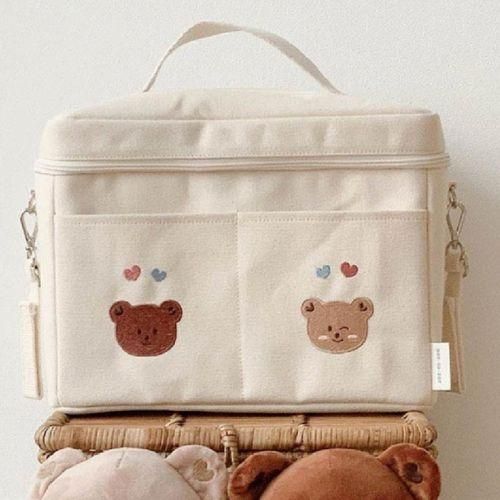 Baby Diaper Bag Lightweight Canvas Stylish Two Bear White