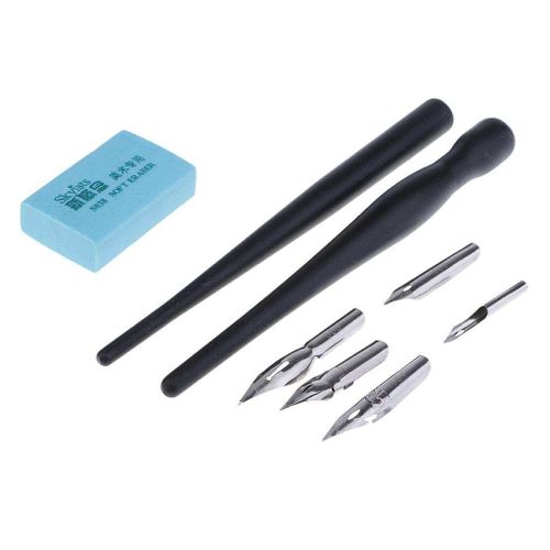 Nib Dip Fountain Pen Set Nib Calligraphy Writing Ink Kit with 5 Black