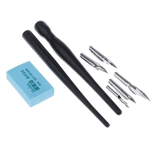 Nib Dip Fountain Pen Set Nib Calligraphy Writing Ink Kit with 5 Black