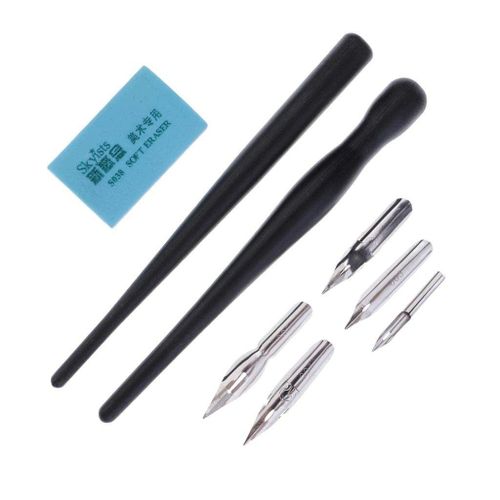 Nib Dip Fountain Pen Set Nib Calligraphy Writing Ink Kit with 5 Black