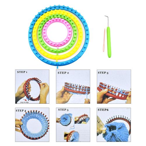 Set of 4 Circle Looms Knitting Kit with Hook    DIY
