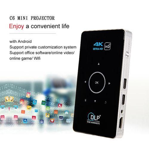 C6 2G16G Android Smart DLP HD Projector Mini Wireless Projector: UK Plug Black