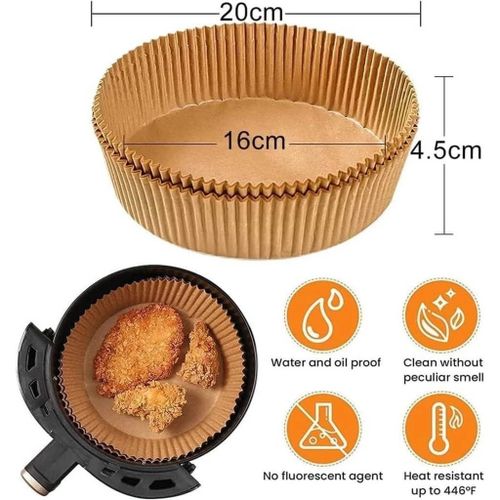 Round Air Fryer Disposable Paper Liner, Air Fryer Natural Parchment Paper Non-Stick Air Fryer Liners Cooking Paper for Air Fryer for Baking Roasting Microwave Frying Pan 50pcs