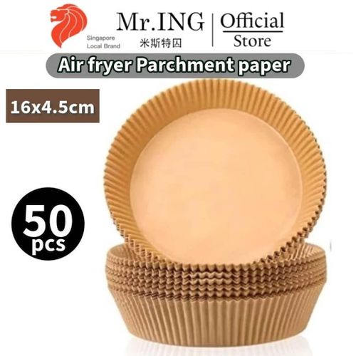 Round Air Fryer Disposable Paper Liner, Air Fryer Natural Parchment Paper Non-Stick Air Fryer Liners Cooking Paper for Air Fryer for Baking Roasting Microwave Frying Pan 50pcs