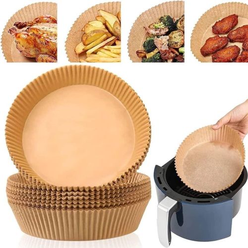 Round Air Fryer Disposable Paper Liner, Air Fryer Natural Parchment Paper Non-Stick Air Fryer Liners Cooking Paper for Air Fryer for Baking Roasting Microwave Frying Pan 50pcs