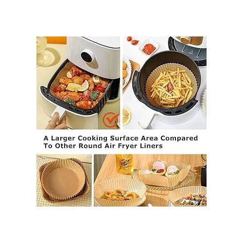 Round Air Fryer Disposable Paper Liner, Air Fryer Natural Parchment Paper Non-Stick Air Fryer Liners Cooking Paper for Air Fryer for Baking Roasting Microwave Frying Pan 50pcs