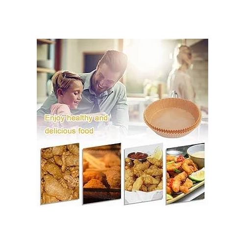 Round Air Fryer Disposable Paper Liner, Air Fryer Natural Parchment Paper Non-Stick Air Fryer Liners Cooking Paper for Air Fryer for Baking Roasting Microwave Frying Pan 50pcs