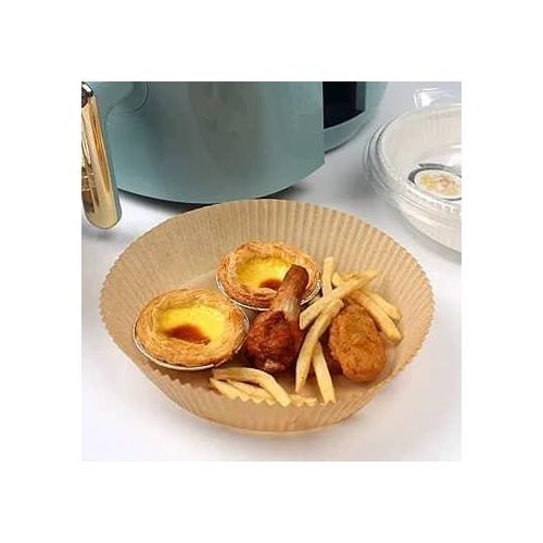 Round Air Fryer Disposable Paper Liner, Air Fryer Natural Parchment Paper Non-Stick Air Fryer Liners Cooking Paper for Air Fryer for Baking Roasting Microwave Frying Pan 50pcs
