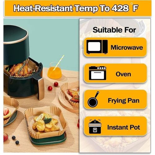 Squre Air Fryer Disposable Paper Liner, Air Fryer Natural Parchment Paper Non-Stick Air Fryer Liners Cooking Paper for Air Fryer for Baking Roasting Microwave Frying Pan 50pcs