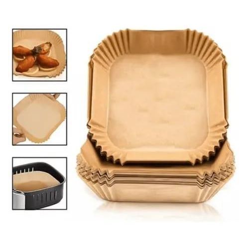 Squre Air Fryer Disposable Paper Liner, Air Fryer Natural Parchment Paper Non-Stick Air Fryer Liners Cooking Paper for Air Fryer for Baking Roasting Microwave Frying Pan 50pcs