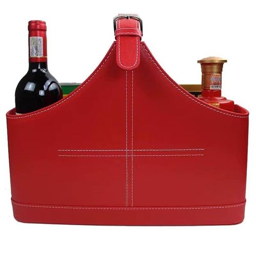 Empty Faux Leather Red Christmas Gift Storage Basket With Leather Handle Hampers gift basket -Red & Beige