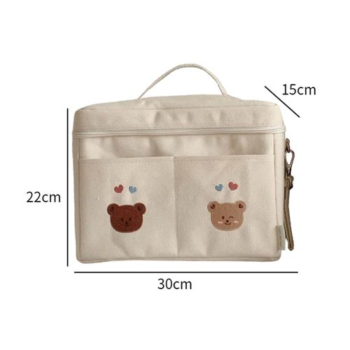 Baby Diaper Bag Storage Bag Canvas Baby Two Bear White