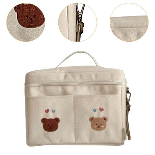 Baby Diaper Bag Storage Bag Canvas Baby Two Bear White