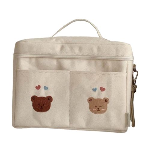 Baby Diaper Bag Canvas Lightweight Storage Two Bear White