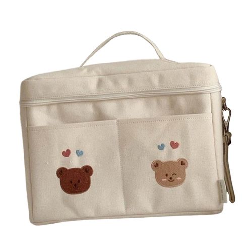 Baby Diaper Bag Canvas Lightweight Storage Two Bear White