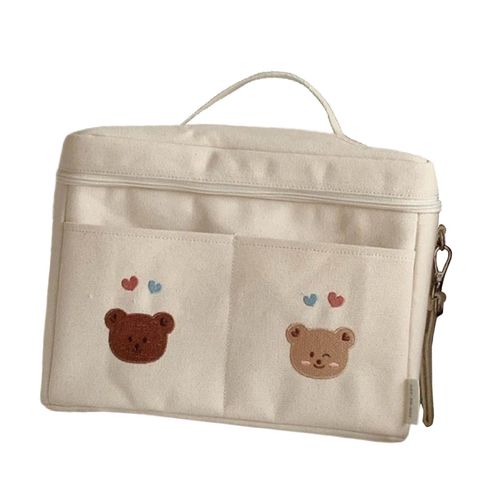 Baby Diaper Bag Canvas Lightweight Storage Two Bear White
