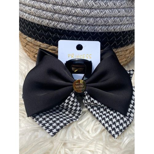 Soft Crotchet Hair Bow - Black and White.