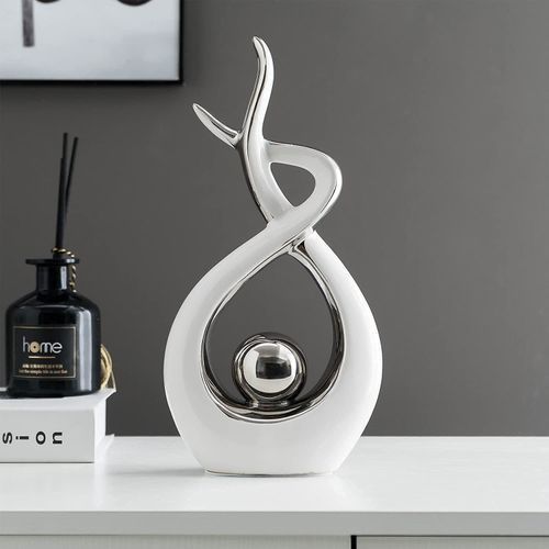 Home Decor Modern Abstract Art Ceramic - White, Silver