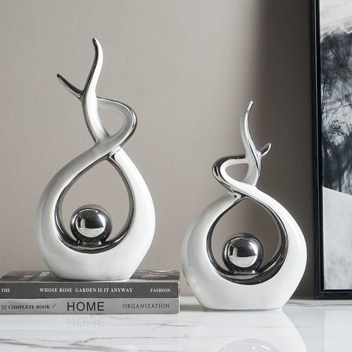 Home Decor Modern Abstract Art Ceramic - White, Silver