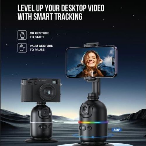 Green Lion AutoTrack Gimbal, 1200mAh Battery capacity, 4H Working time, 1-4M Optimal Range, 180° Dual Shooting, RGB Colored Light, Gesture Detection, Face Tracking, Stabilization, 3W Power - Black