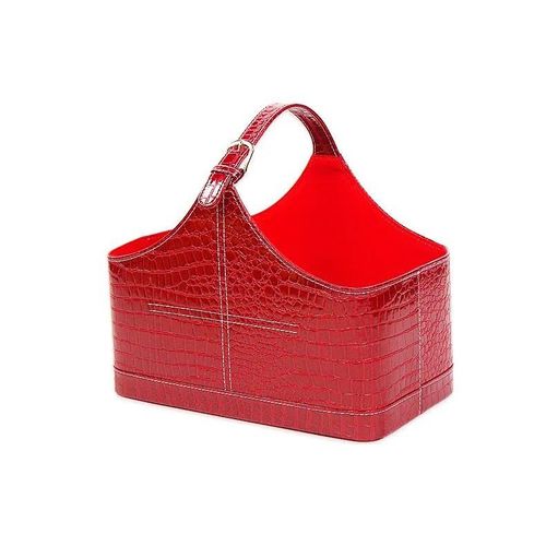 Empty Faux Leather Red Christmas Gift Storage Basket With Leather Handle Hampers Gift Basket- Red