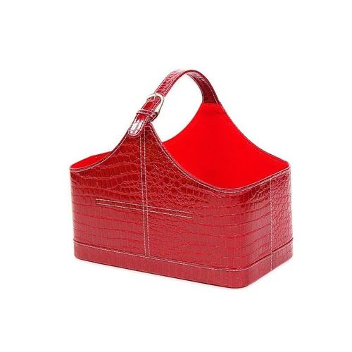 Empty Faux Leather Red Christmas Gift Storage Basket With Leather Handle Hampers Gift Basket- Red