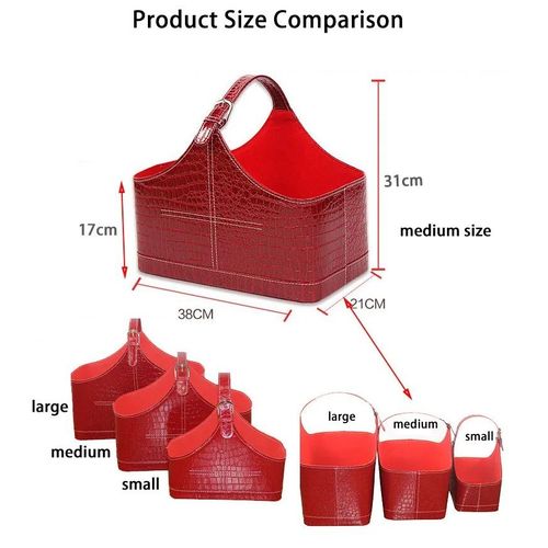 Empty Faux Leather Red Christmas Gift Storage Basket With Leather Handle Hampers Gift Basket- Red