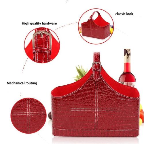 Empty Faux Leather Red Christmas Gift Storage Basket With Leather Handle Hampers Gift Basket- Red