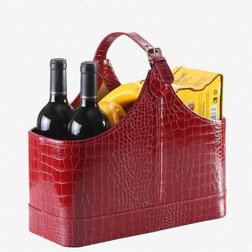 Empty Faux Leather Red Christmas Gift Storage Basket With Leather Handle Hampers Gift Basket- Red