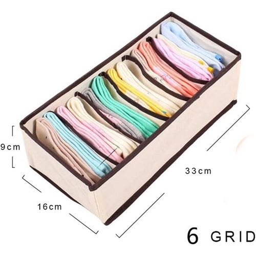6 Grid Foldable Storage Box Bra Organizer Underwear Drawer Socks Ties Box For The Room And Wardrobe- Multicolor