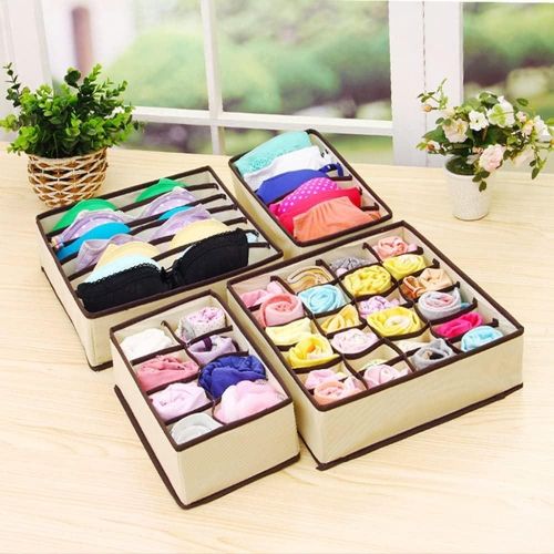 6 Grid Foldable Storage Box Bra Organizer Underwear Drawer Socks Ties Box For The Room And Wardrobe- Multicolor